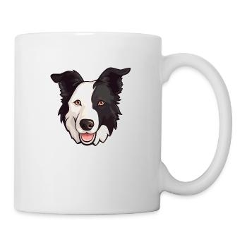 Border Collie Kopf Comic Cartoon Hund Rasse - Tasse - Weiß - Rechts