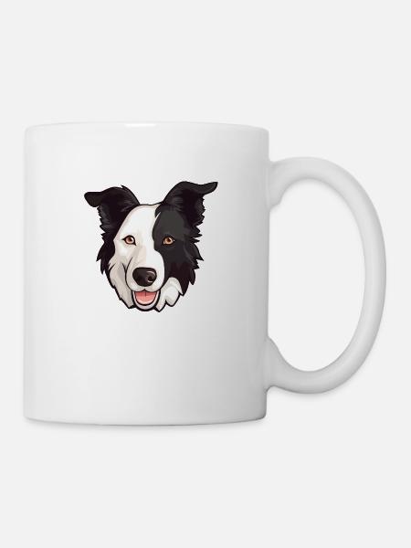 Border Collie Kopf Comic Cartoon Hund Rasse - Tasse - Weiß