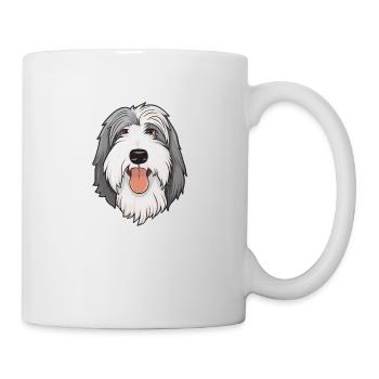 Bearded Collie Kopf Comic Cartoon Hund - Tasse - Weiß - Rechts
