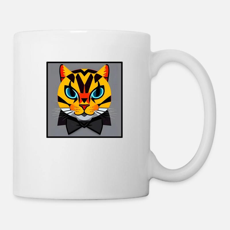 Dessin animé - Ocelot avec nœud papillon sur fond gris - Mug blanc - blanc