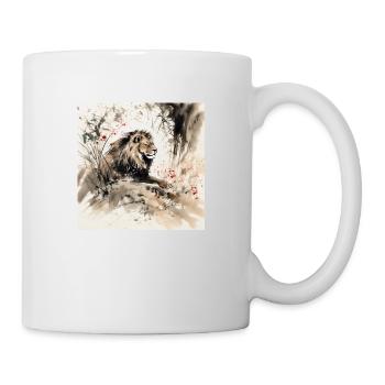 Watercolor illustration of a lion in the jungle - Mug - white - Right