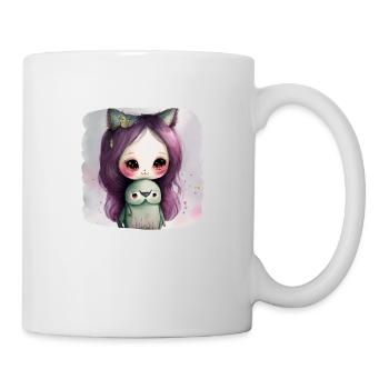 Katze Katzenmädchen - Phantasie - Tasse - Weiß - Rechts