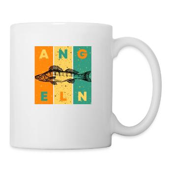 Angeln Grün Orange Gelb Fisch - Tasse - Weiß - Rechts