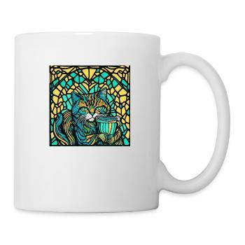 Katze mit einem Becher - Tasse - Weiß - Rechts