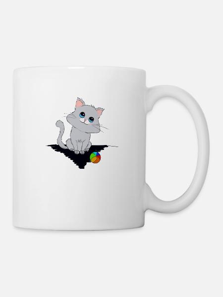 Kleines Kätzchen mit kleinem Ball - Tasse - Weiß