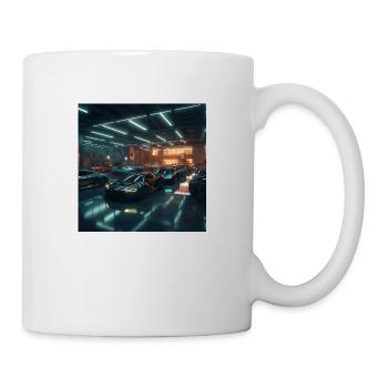 Grand garage avec voitures de sport cool - Mug blanc - blanc - Droite