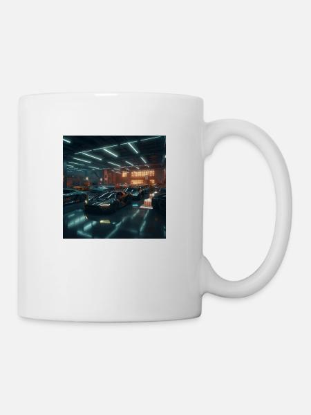 Große Garage mit coolen Sportwagen - Tasse - Weiß