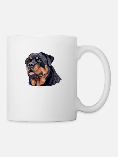 Tête de chien, Rottweiler, Illustration - Mug blanc - blanc
