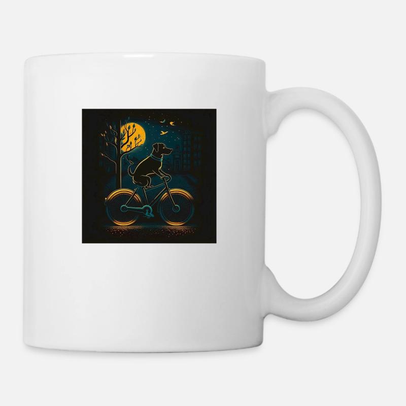 Chien à vélo la nuit - Mug blanc - blanc