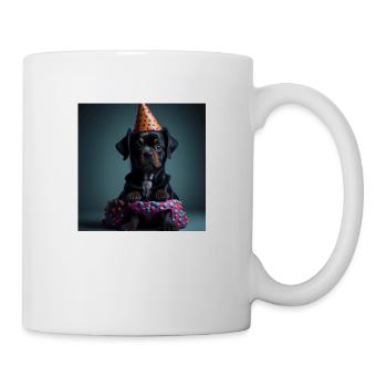 Chien avec chapeau d’anniversaire - Mug blanc - blanc - Droite
