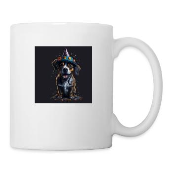 Chien avec chapeau d’anniversaire - Mug blanc - blanc - Droite