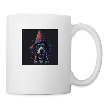 Chien avec chapeau d’anniversaire - Mug blanc - blanc - Droite