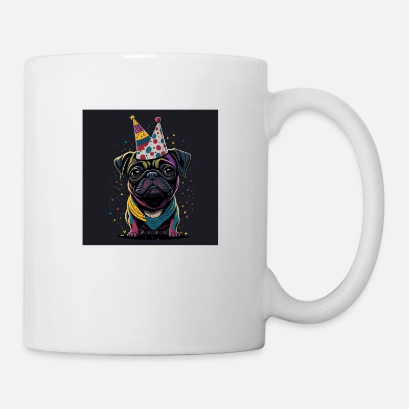 Chien avec chapeau d’anniversaire - Mug blanc - blanc
