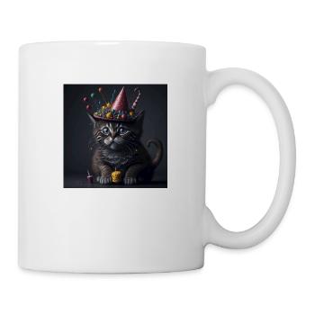 Chat avec chapeau d’anniversaire - Mug blanc - blanc - Droite