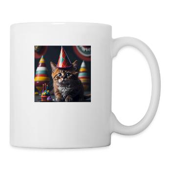 Chat avec chapeau d’anniversaire - Mug blanc - blanc - Droite