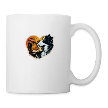 Two cute loving dogs in a heart - Mug - white - Right