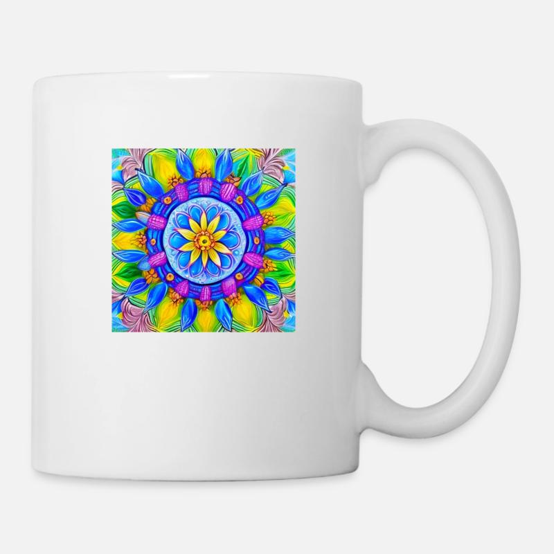 Peinture à l’huile de mandala botanique - Mug blanc - blanc