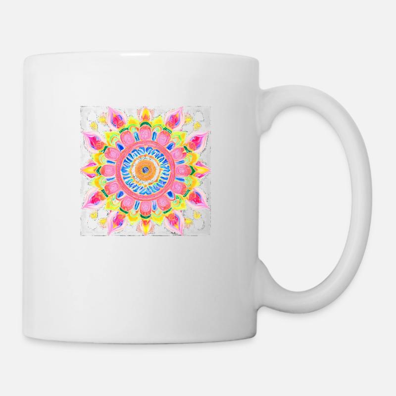 Peinture à l’huile de mandala botanique - Mug blanc - blanc
