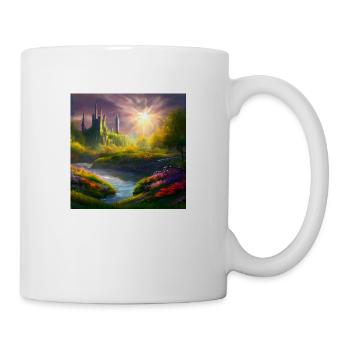 Painting of a fantasy landscape at sunrise - Mug - white - Right