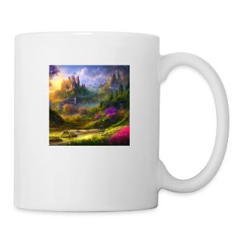 Painting of a fantasy landscape at sunrise - Mug - white - Right