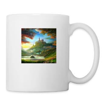 Painting of a fantasy landscape at sunrise - Mug - white - Right
