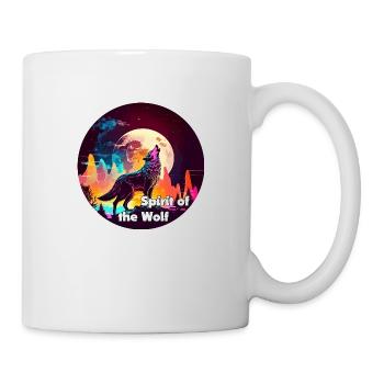 Loup hurlant à la lune en synthéondes coloriant - Mug blanc - blanc - Droite