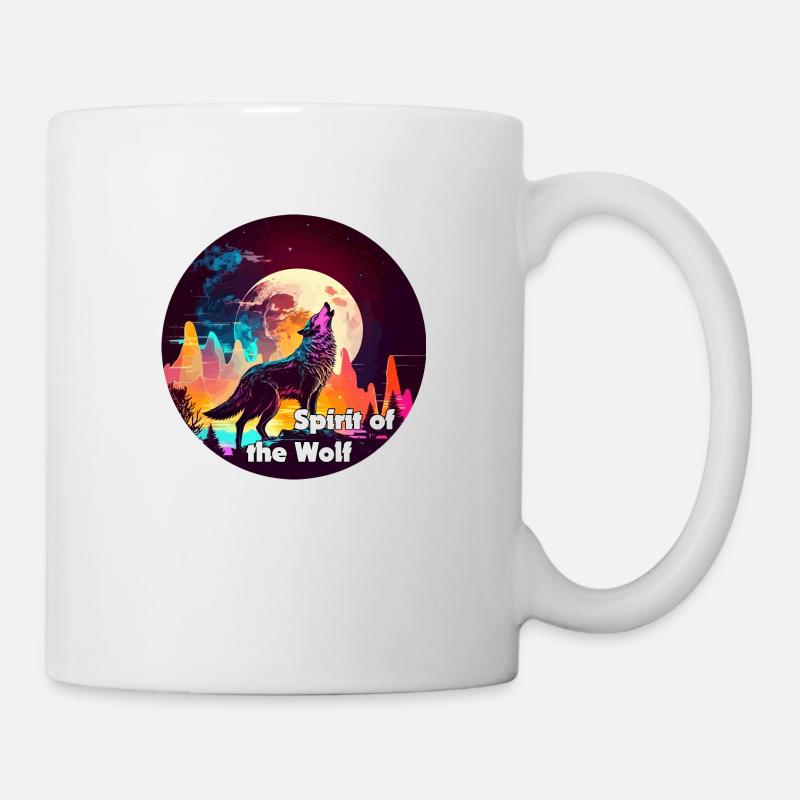 Wolf heult den Mond in Synthwaves-Färbung an - Tasse - Weiß