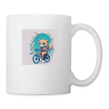 Katze auf Fahrrad - Tasse - Weiß - Rechts