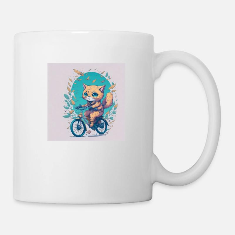 Katze auf Fahrrad - Tasse - Weiß