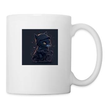 Katze auf Fahrrad - Tasse - Weiß - Rechts