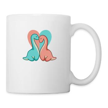 Süßes Dino Paar, Dinosaurier Liebe, Langhals - Tasse - Weiß - Rechts