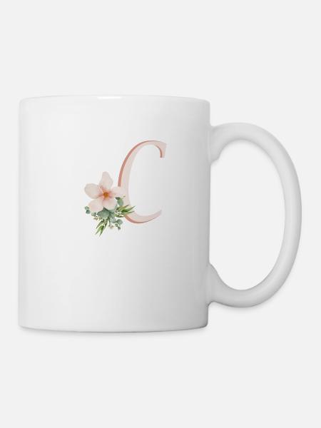 Buchstabe C mit Blume - Tasse - Weiß