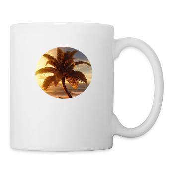 Coconut palm at sunset by the sea with beach - Mug - white - Right