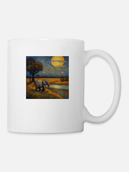 Promenades à dos d’éléphant la nuit - Mug blanc - blanc