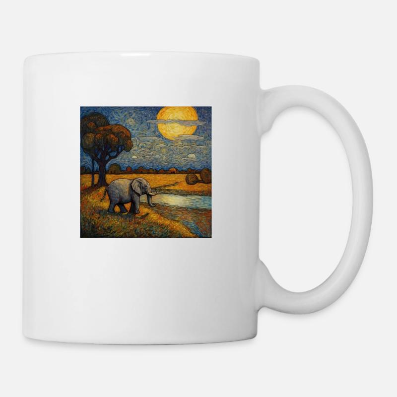 Elefant spaziert Nachts - Tasse - Weiß