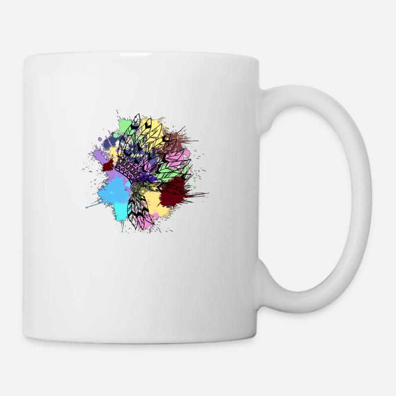 schwarzer indischer Kopfschmuck in leuchtenden Farben - Tasse - Weiß