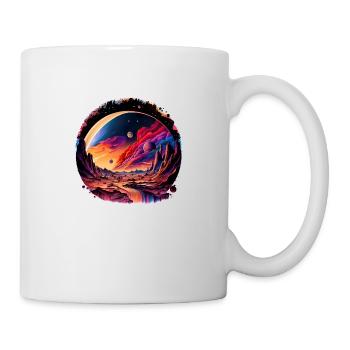 Kosmische Landschaft mit Bergen und Planeten - Tasse - Weiß - Rechts