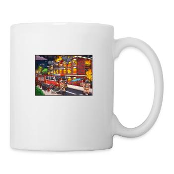 Des pompiers de dessins animés sauvent des gens - Mug blanc - blanc - Droite