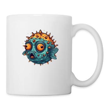 Lustiger Kugelfisch mit Stacheln der schielt Humor - Tasse - Weiß - Rechts