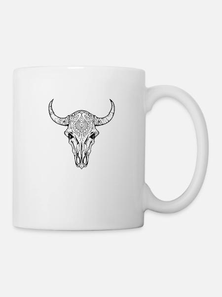 Kuh Schädel Boho - Tasse - Weiß