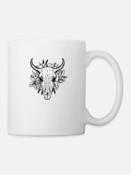 Kuh Schädel Boho - Tasse - Weiß