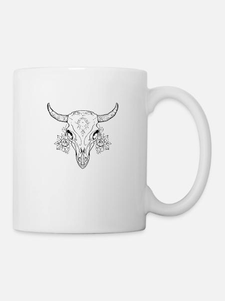 Kuh Schädel Boho - Tasse - Weiß