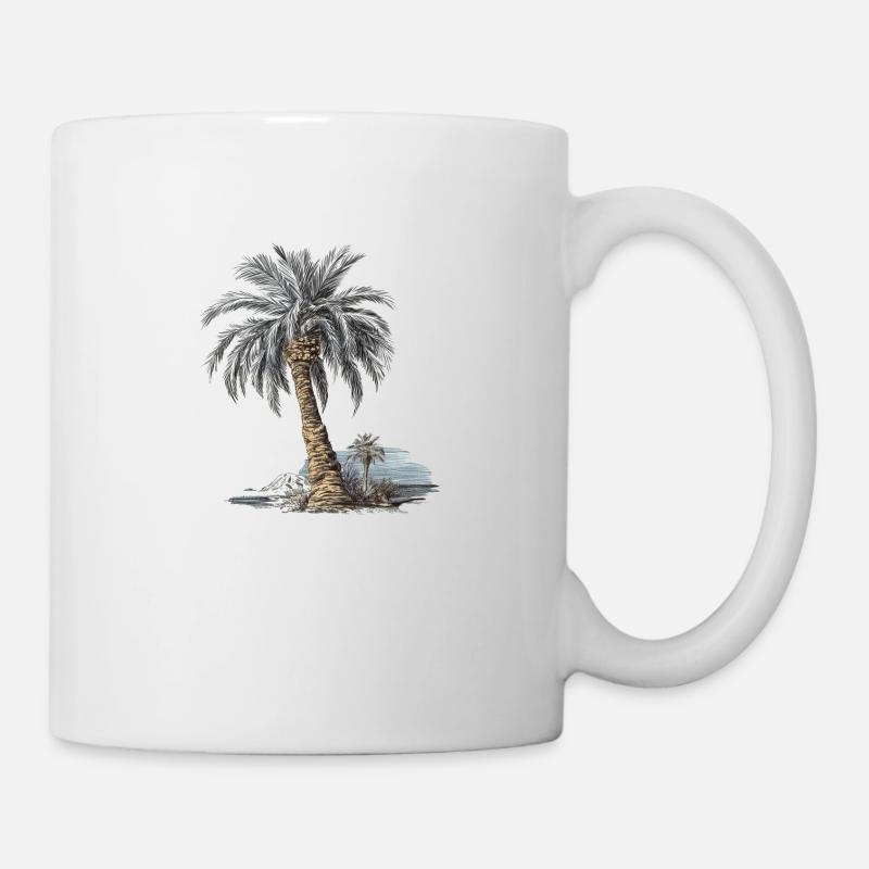 Pittoresque palmier dattier sur une plage tropicale - Mug blanc - blanc