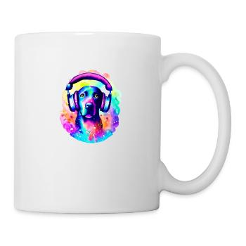 Labrador Retriever, propriétaire du Labrador, écoute de la musique - Mug blanc - blanc - Droite