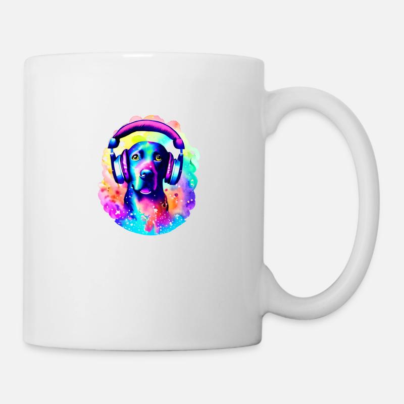 Labrador Retriever, propriétaire du Labrador, écoute de la musique - Mug blanc - blanc