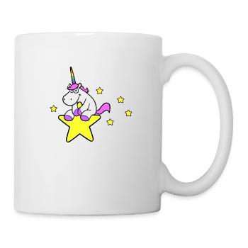 Lustiges rosa Einhorrn reitet auf einem Stern - Tasse - Weiß - Rechts