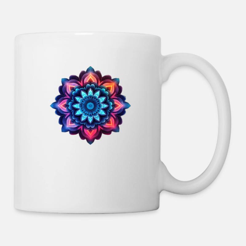 Mandala bunte Blume Neon - Tasse - Weiß