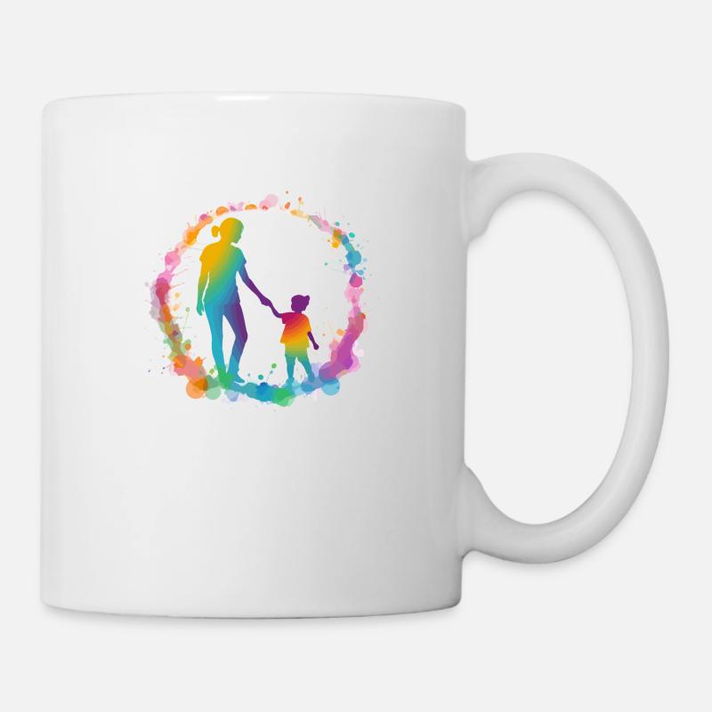 Silhouette von Mutter und Tochter - Tasse - Weiß