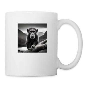 Affe Schwarz Weiß - Tasse - Weiß - Rechts