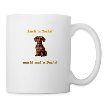 Teckel auf Reisen mit Sonnenbrille und Spruch - Tasse - Weiß - Rechts